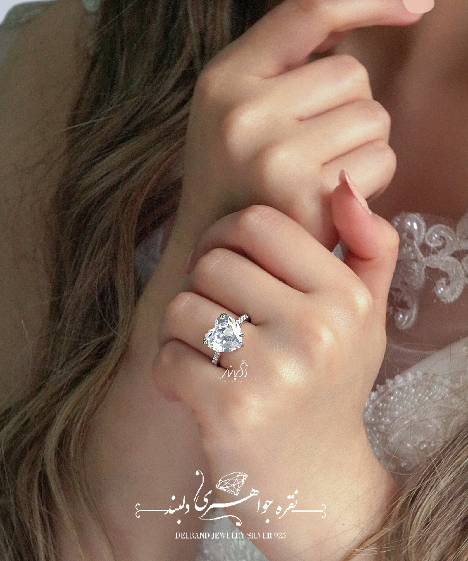 💍حلقه سولیتر جواهری Heart_cut ؛ با طراحی زیبا نقره عیار ۹۲۵ با روکش طلا سفید‌‌‌‌‌‌‌(R_1073)