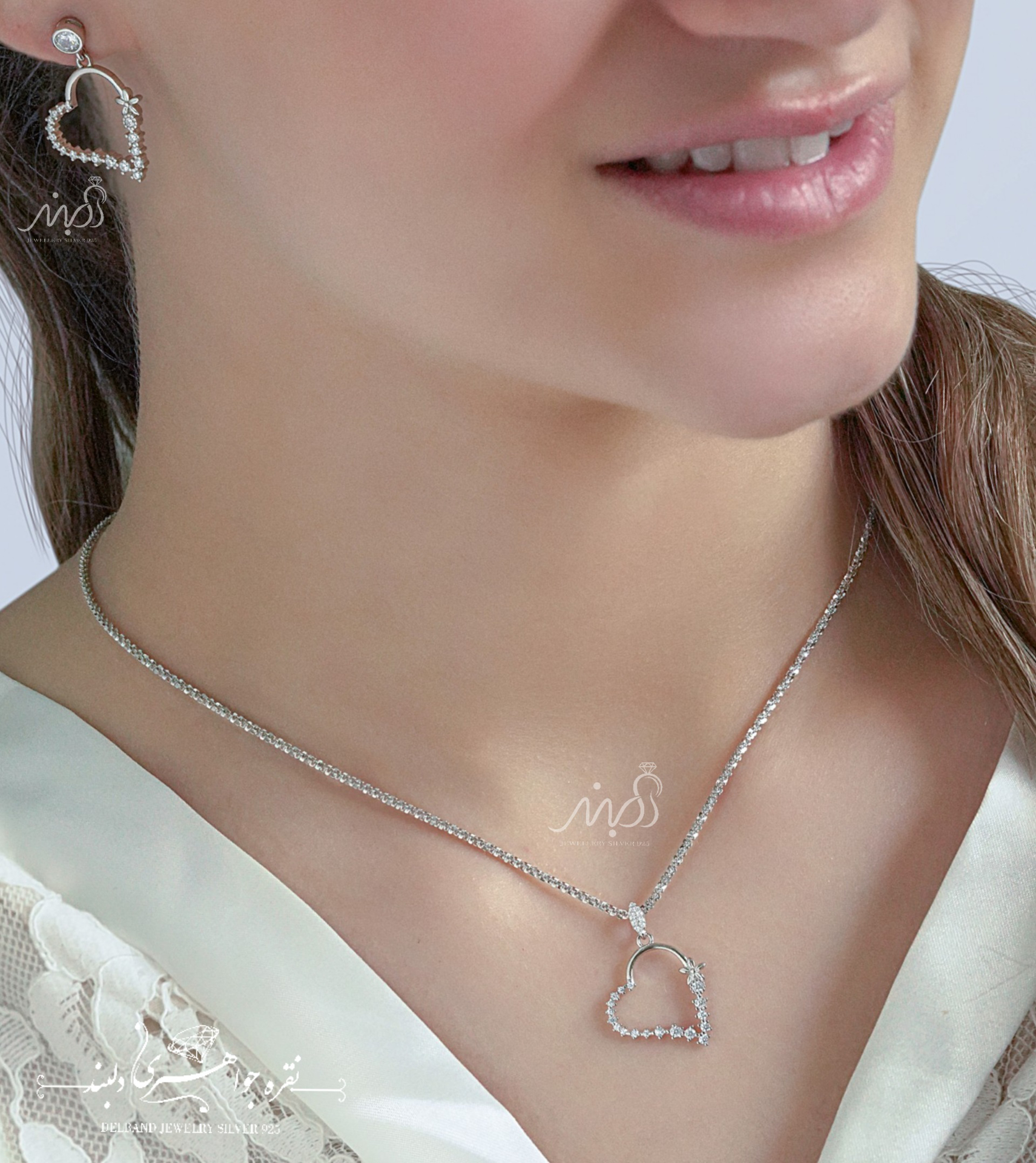 💍نیمست جواهری قلب زیبا با طراحی ژورنالی جواهرات بروز دنیا ؛ نقره عیار ۹۲۵ (N_4127)