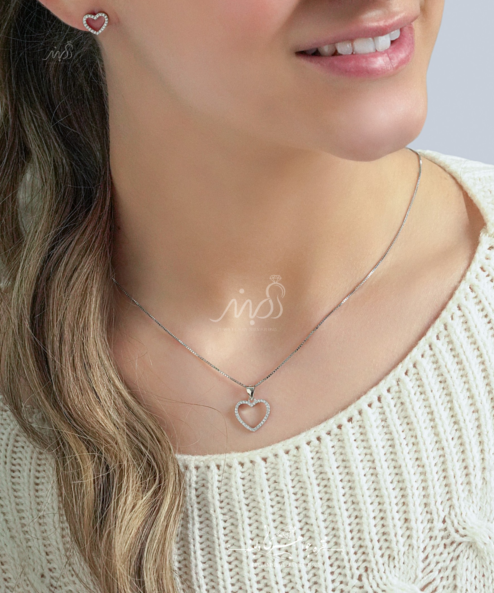 💍نیمست جواهری قلب زیبا(آويز و گوشواره) با طراحی ژورنالی جواهرات بروز دنیا ؛ نقره عیار ۹۲۵ (N_4125)