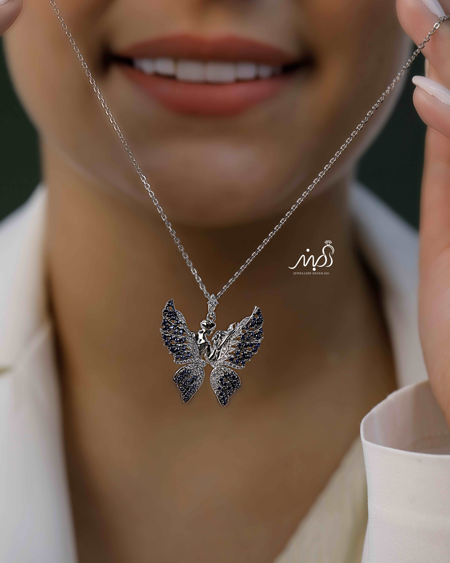 💍گردنبند جواهری پروانه  زیبا و خاص نقره عیار ۹۲۵ (G_3151)‌‌‌‌‌‌