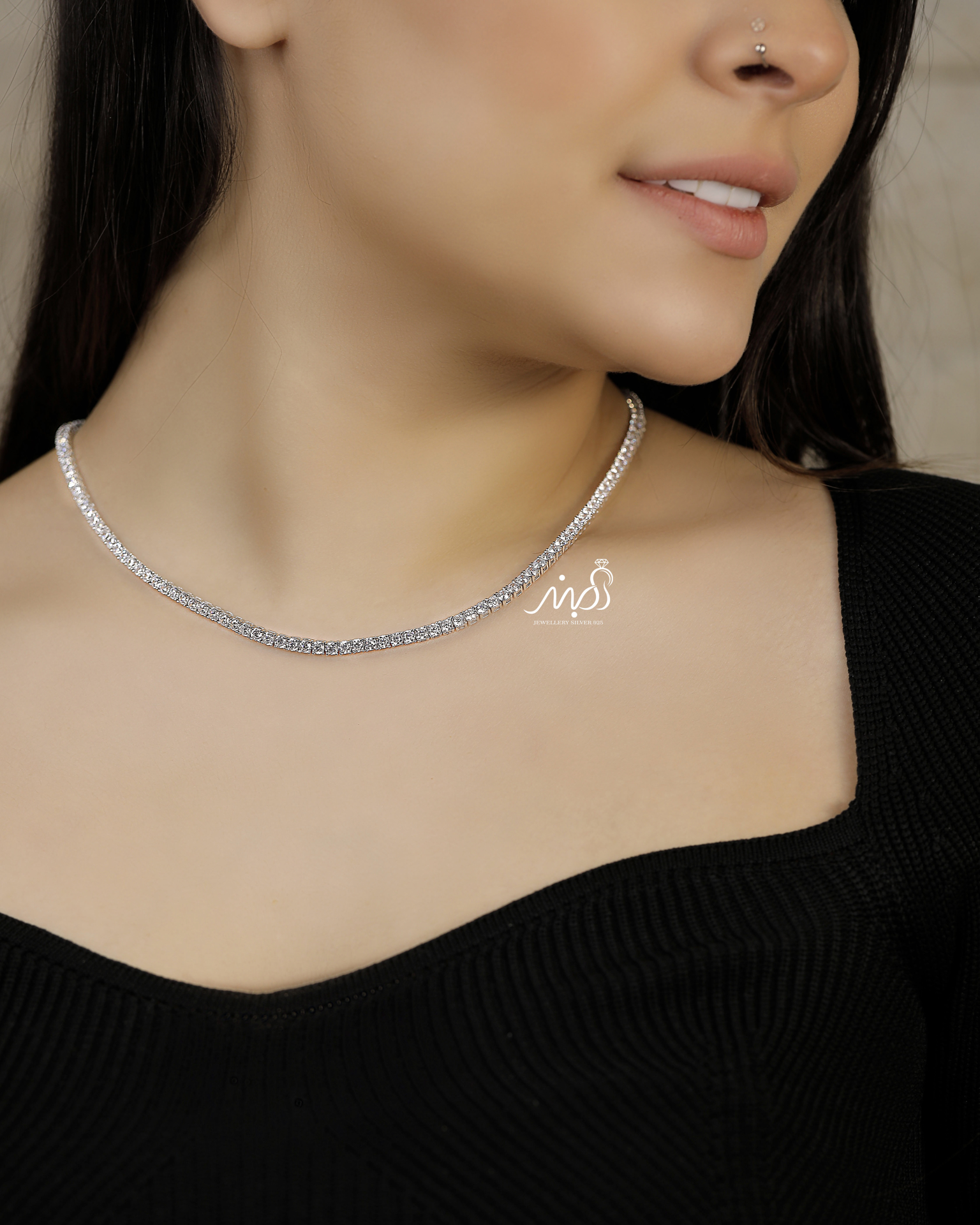 تصویر از 💍گردنبند تنیسی جواهری خاص و زیبا ، نقره عیار ۹۲۵ (G_3187)‌‌‌‌‌‌