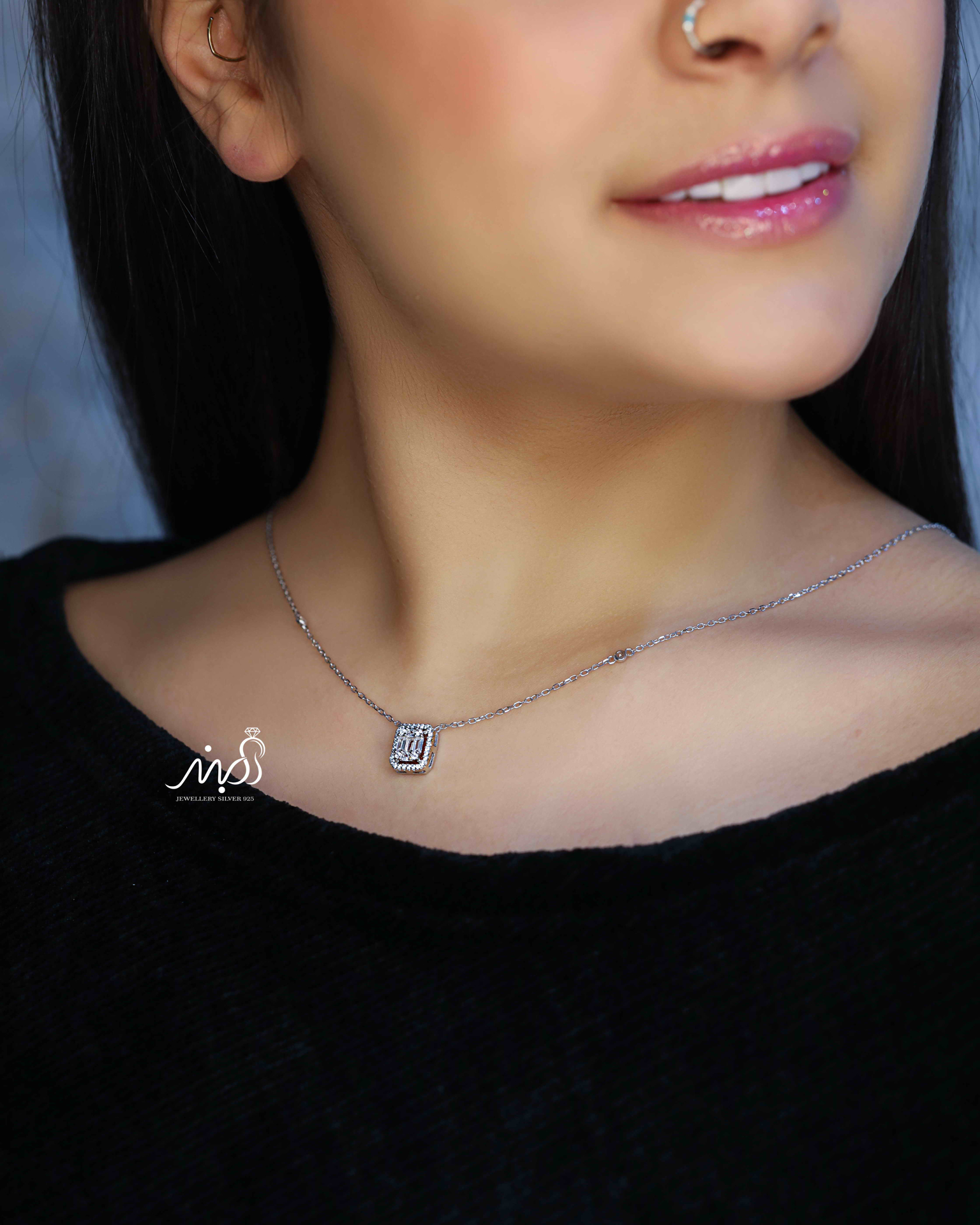 💍گردنبند جواهري امرالد  خاص و زیبا ، نقره عیار ۹۲۵ (G_3205)‌‌‌‌‌‌